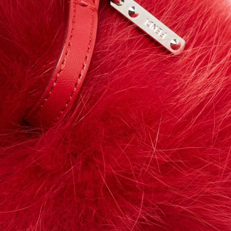 Pre Owned Fendi Red/Green Fox Fur Alphabet Pom-Pom Bag Charm