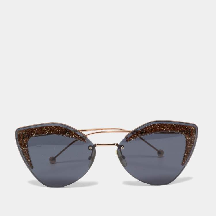 Pre Owned Fendi Black/Gold Glitter FF0355/S Rimless Butterfly Sunglasses