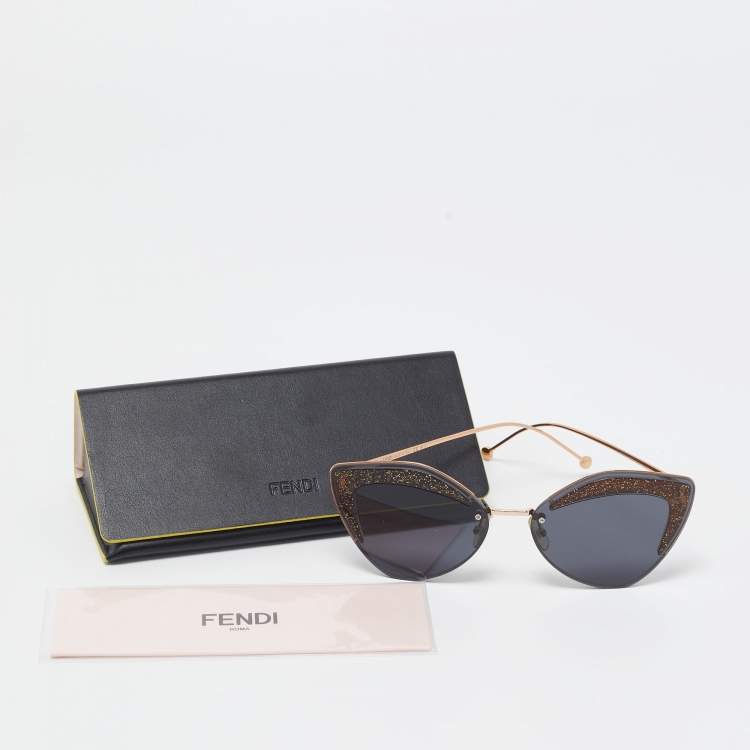 Pre Owned Fendi Black/Gold Glitter FF0355/S Rimless Butterfly Sunglasses