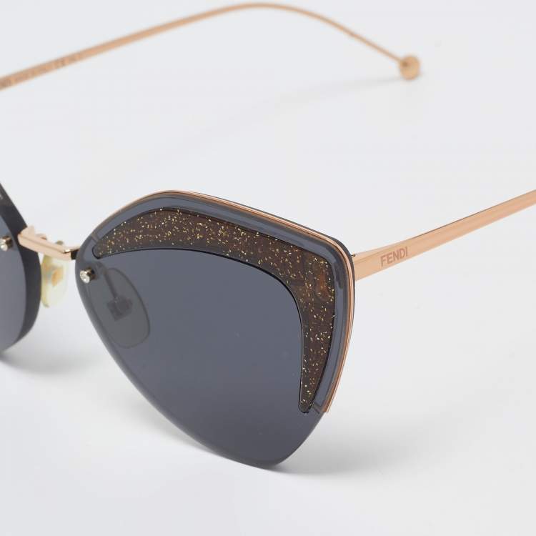 Pre Owned Fendi Black/Gold Glitter FF0355/S Rimless Butterfly Sunglasses