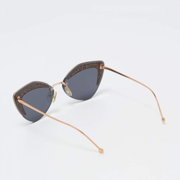 Pre Owned Fendi Black/Gold Glitter FF0355/S Rimless Butterfly Sunglasses