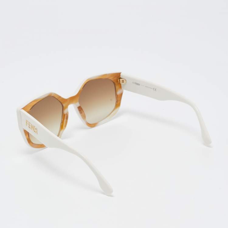 Pre Owned Fendi White/Brown Gradient FF 400171 Square Sunglasses