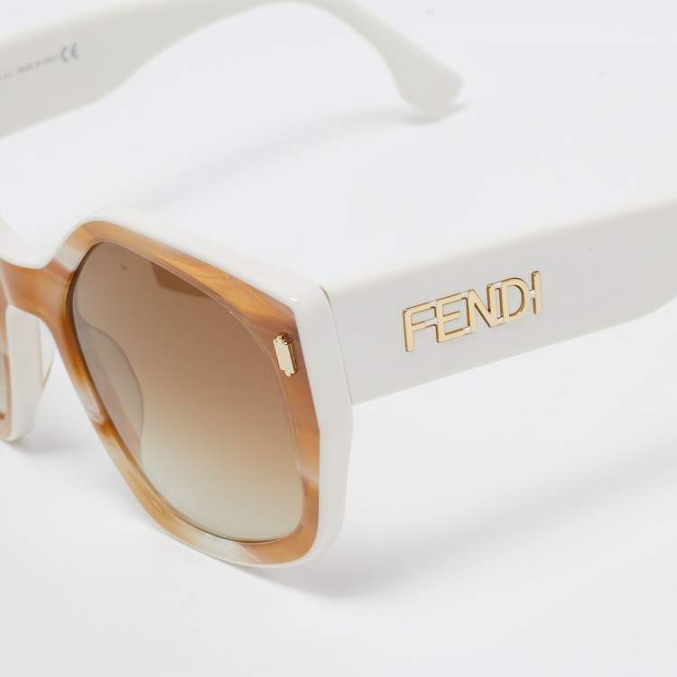 Pre Owned Fendi White/Brown Gradient FF 400171 Square Sunglasses
