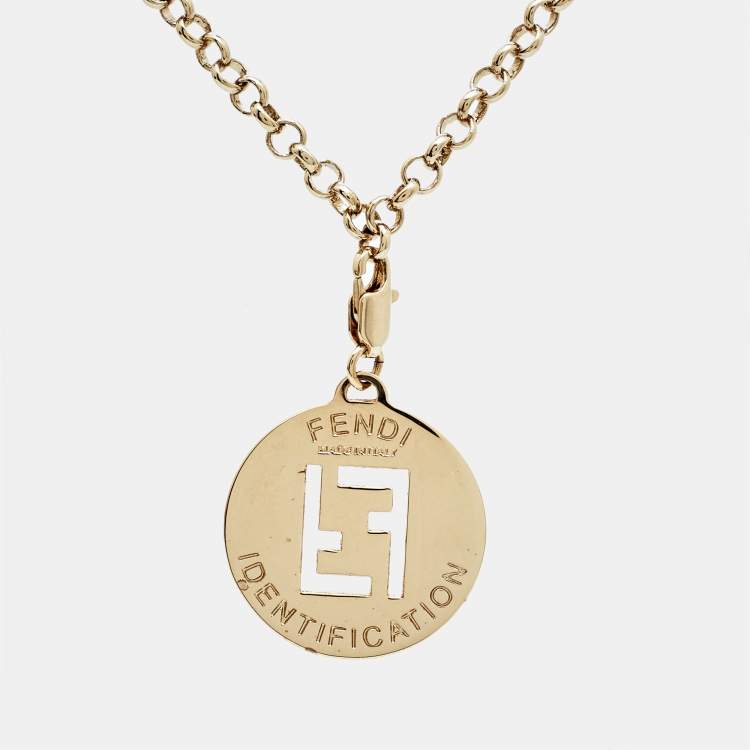 Pre Owned Fendi FF Identification Charm Gold Tone Chain Link Bracelet