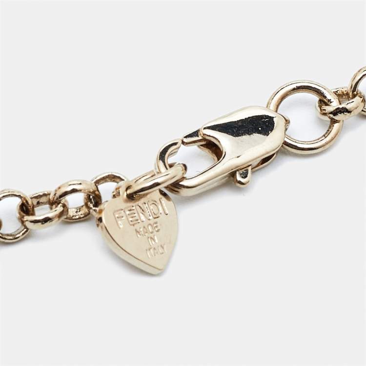 Pre Owned Fendi FF Identification Charm Gold Tone Chain Link Bracelet