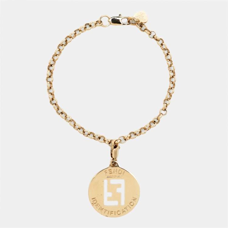 Pre Owned Fendi FF Identification Charm Gold Tone Chain Link Bracelet