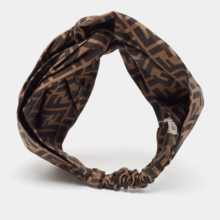 Pre Owned Fendi Brown Zucca Monogram Silk Knotted Head Band