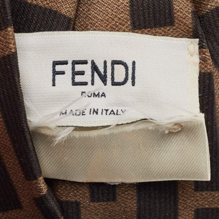 Pre Owned Fendi Brown Zucca Monogram Silk Knotted Head Band
