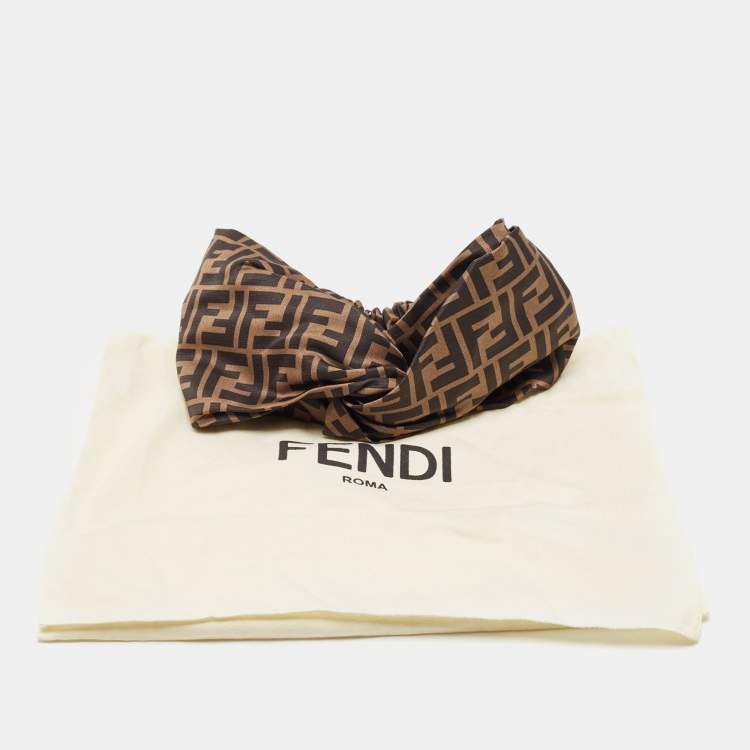 Pre Owned Fendi Brown Zucca Monogram Silk Knotted Head Band
