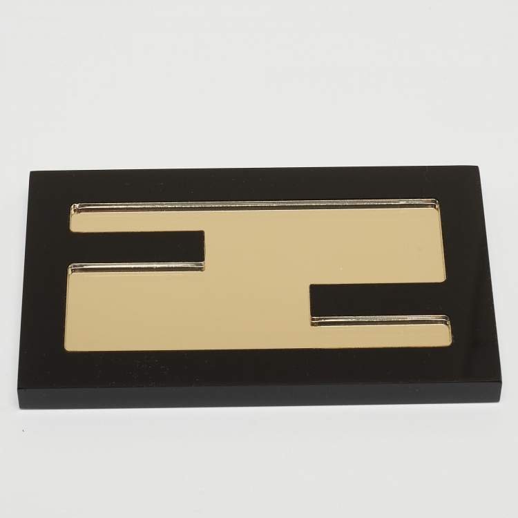 Pre Owned Fendi Black/Gold FF Logo Pocket Mirror