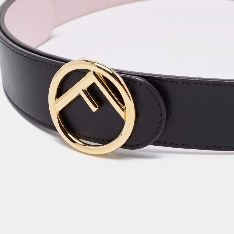Pre Owned Fendi Black/Pink Leather F is Fendi Reversible Belt 80 CM