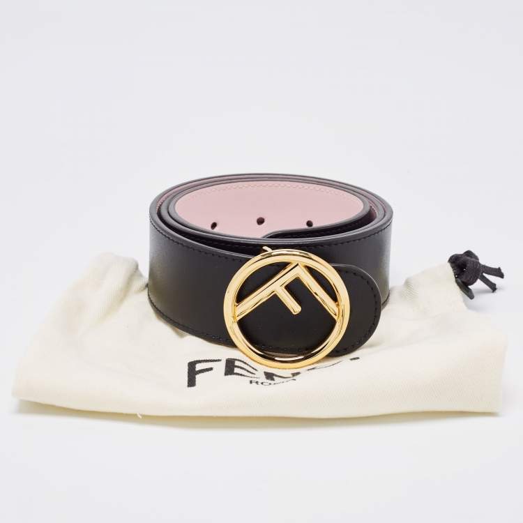 Pre Owned Fendi Black/Pink Leather F is Fendi Reversible Belt 80 CM