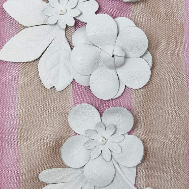 Pre Owned Fendi Pink Printed Silk Leather Floral Embellished Maxi Wrappy Scarf