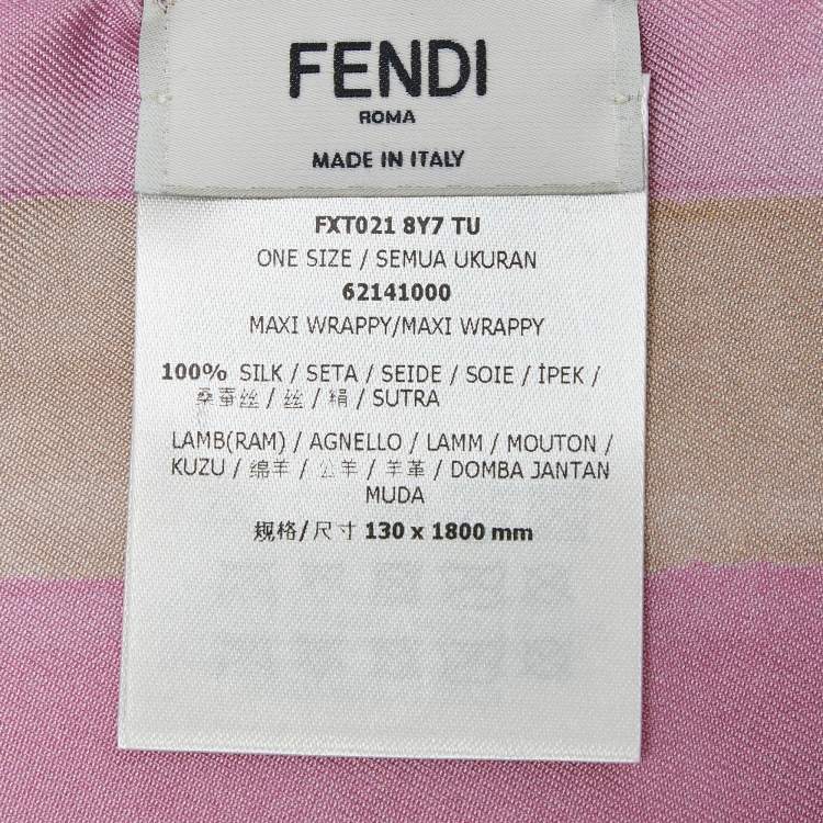 Pre Owned Fendi Pink Printed Silk Leather Floral Embellished Maxi Wrappy Scarf