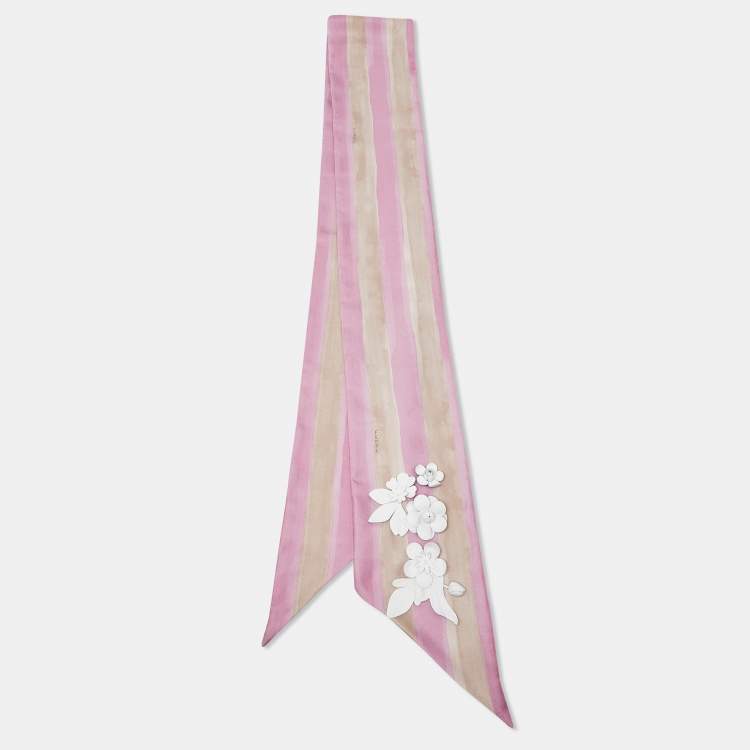Pre Owned Fendi Pink Printed Silk Leather Floral Embellished Maxi Wrappy Scarf