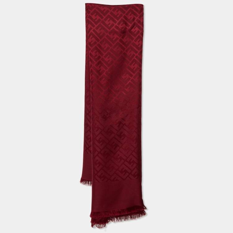 Fendi Burgundy Logo Monogram Silk Wool Shawl Fendi TLC