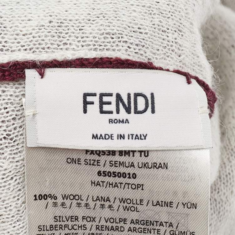 Pre Owned Fendi Burgundy Wool Monster Eye Fur Detail Beanie (One Size)