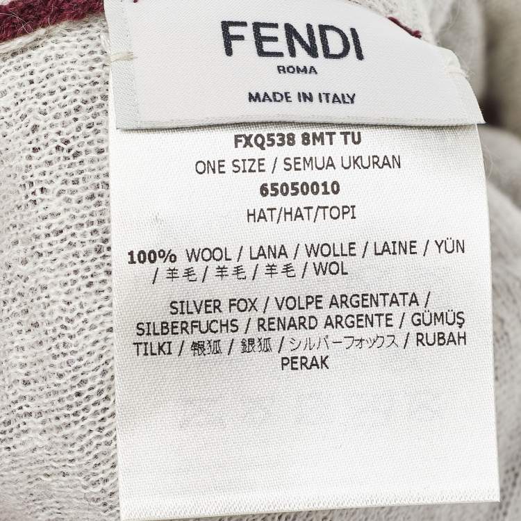 Pre Owned Fendi Burgundy Wool Monster Eye Fur Detail Beanie (One Size)