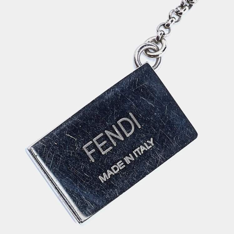 Pre Owned Fendi Silver Tone Chain Detail Logo Drop Earrings