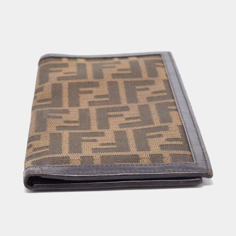 Pre Owned Fendi Tobacco Zucca Canvas and Leather Bifold Passport Organizer