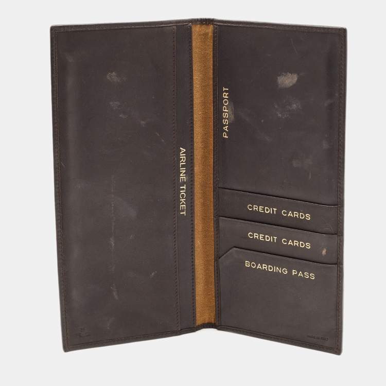 Pre Owned Fendi Tobacco Zucca Canvas and Leather Bifold Passport Organizer