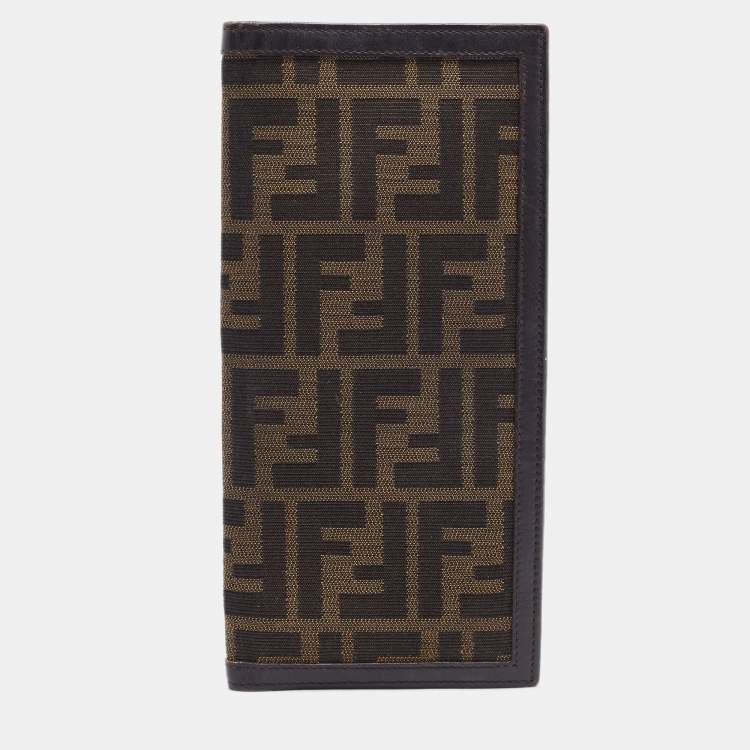 Pre Owned Fendi Tobacco Zucca Canvas and Leather Bifold Passport Organizer