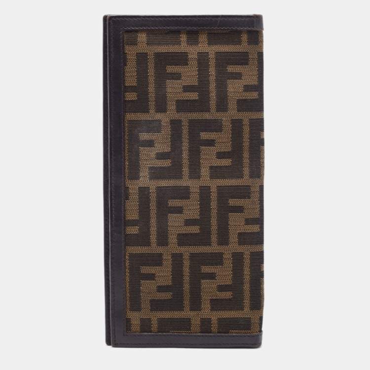 Pre Owned Fendi Tobacco Zucca Canvas and Leather Bifold Passport Organizer