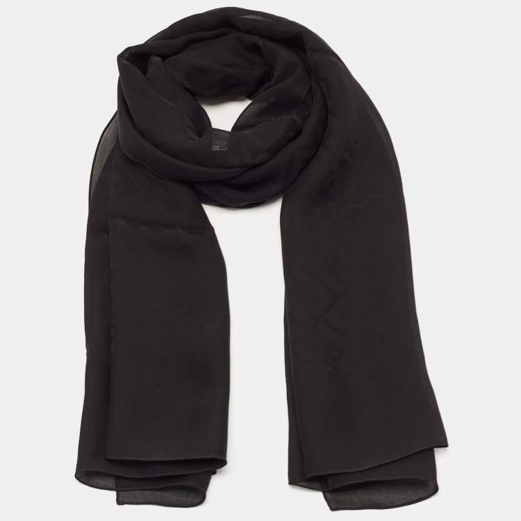 Pre Owned Fendi Black Zucca Monogram Silk Chiffon Scarf