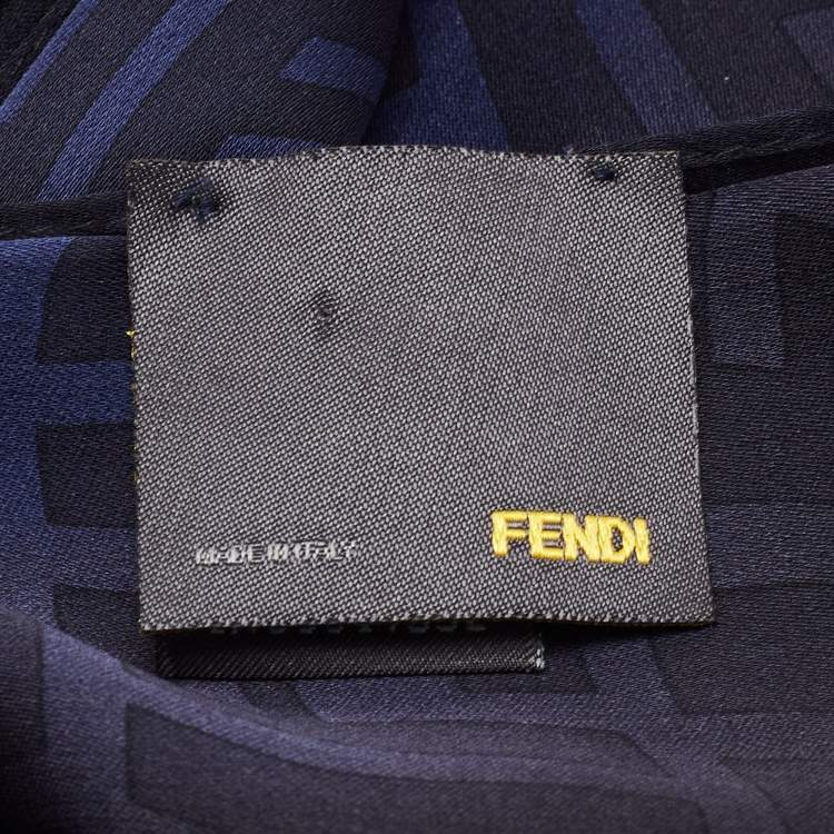 Pre Owned Fendi Navy Blue/Black Zucca Silk Chiffon Scarf