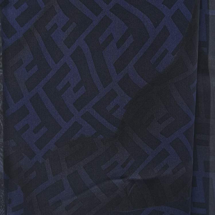 Pre Owned Fendi Navy Blue/Black Zucca Silk Chiffon Scarf