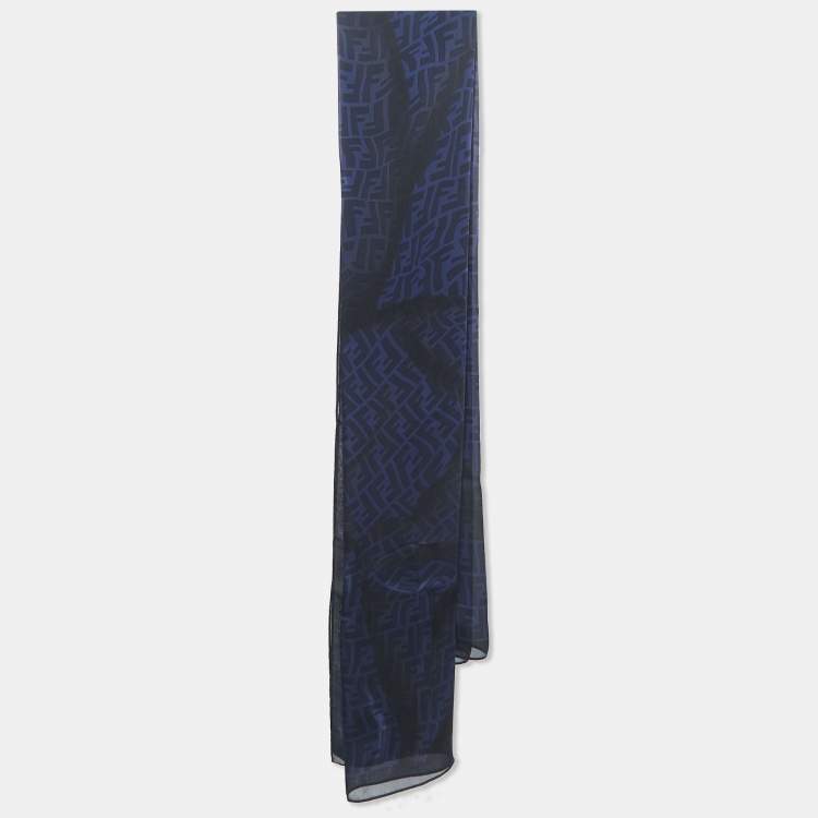 Pre Owned Fendi Navy Blue/Black Zucca Silk Chiffon Scarf