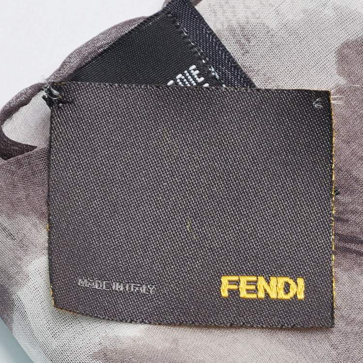 Pre Owned Fendi White/Grey Zucca Zebra Print Silk Chiffon Scarf