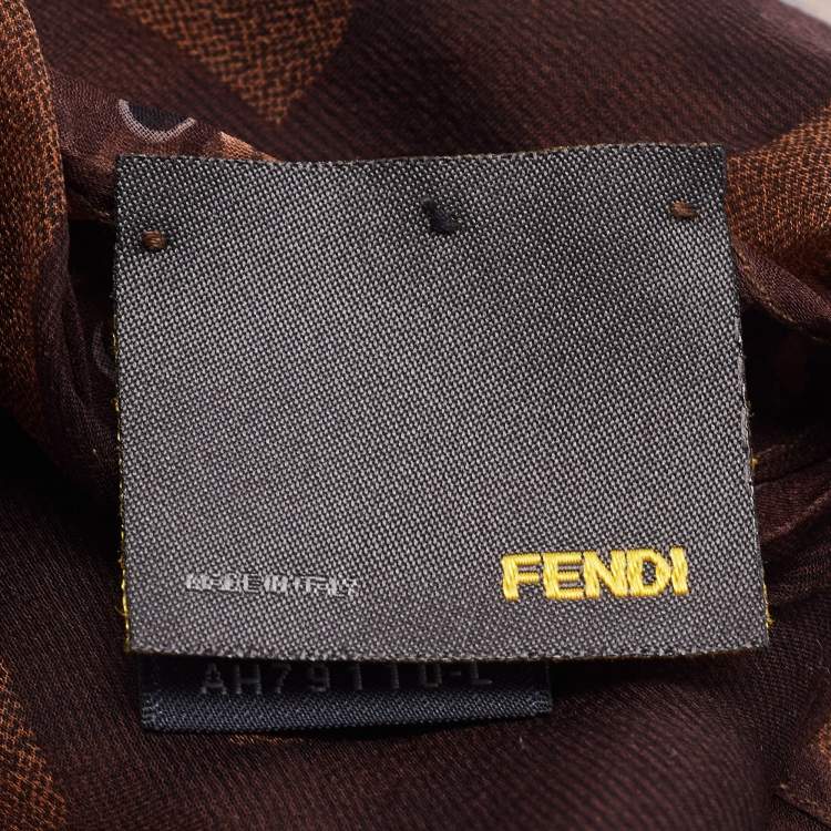 Pre Owned Fendi Brown Zucca Buckle Print Silk Chiffon Scarf