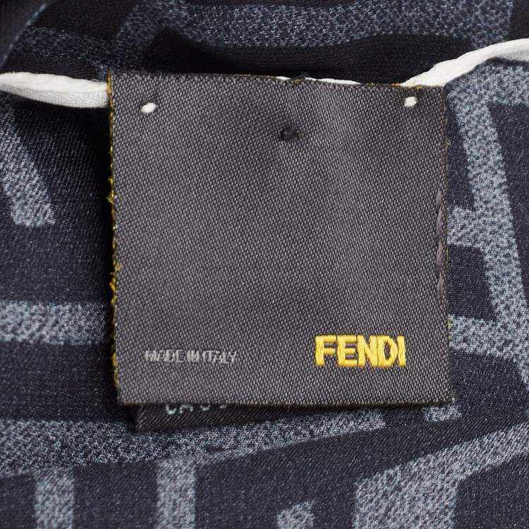 Pre Owned Fendi  Grey Zucca Lace Print Silk Chiffon Scarf