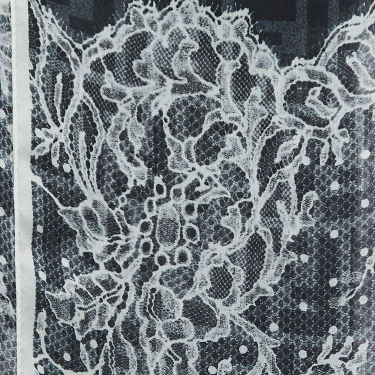 Pre Owned Fendi  Grey Zucca Lace Print Silk Chiffon Scarf