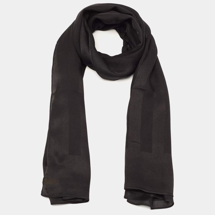 Pre Owned Fendi Black Striped Satin Chiffon Scarf