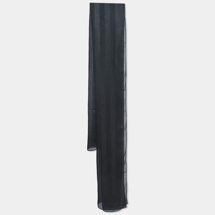 Pre Owned Fendi Black Striped Satin Chiffon Scarf