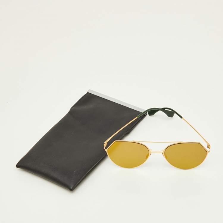 Pre Owned Fendi Gold Tone/Gold FF0194/S Aviator Sunglasses