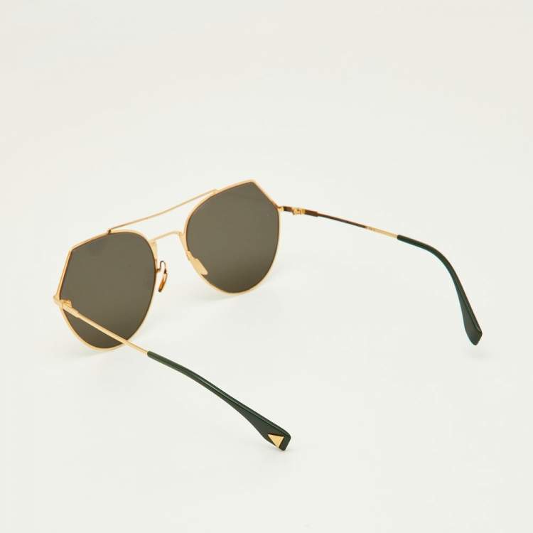 Pre Owned Fendi Gold Tone/Gold FF0194/S Aviator Sunglasses