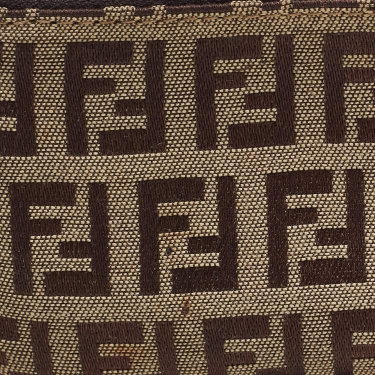 Pre Owned Fendi Beige Zucchino Fabric Key Chain Pouch