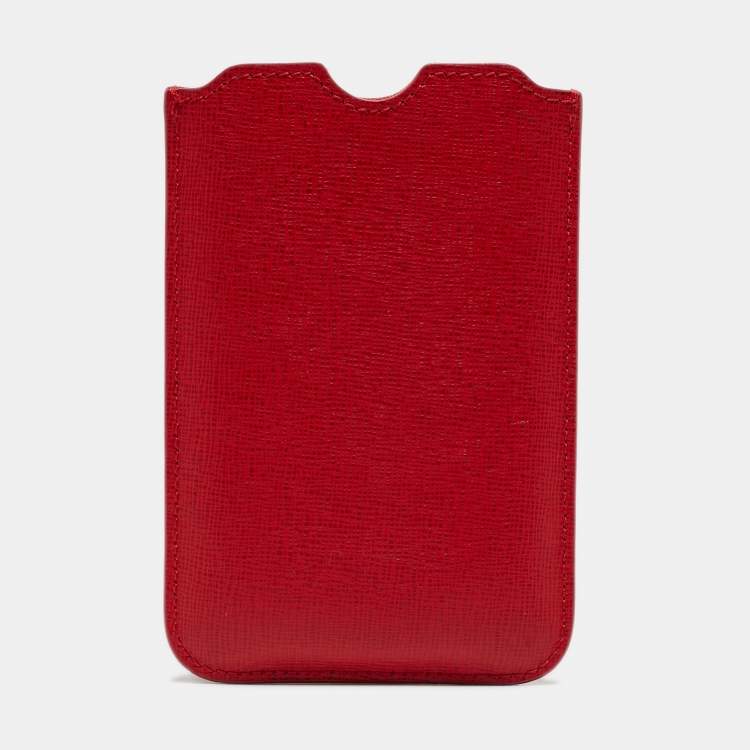 Pre Owned Fendi Red Leather Logo Phone Cover