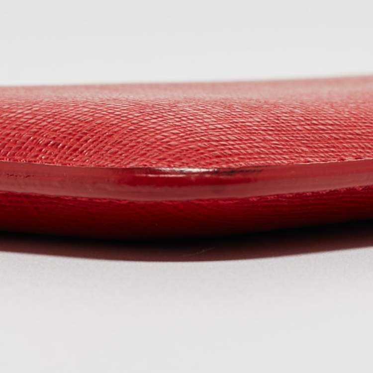 Pre Owned Fendi Red Leather Logo Phone Cover