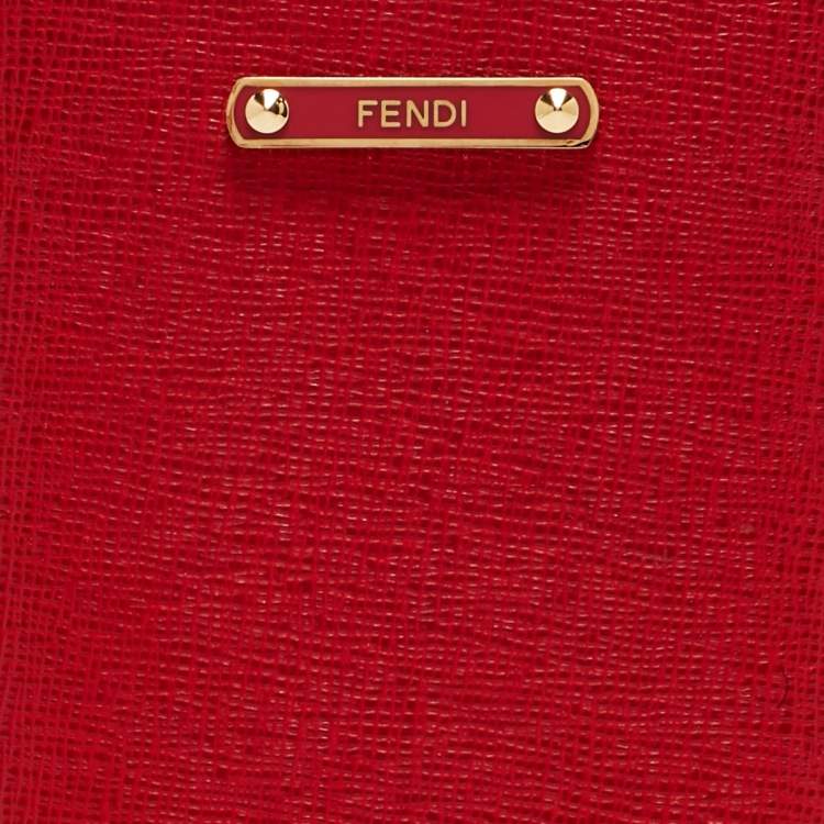 Pre Owned Fendi Red Leather Logo Phone Cover