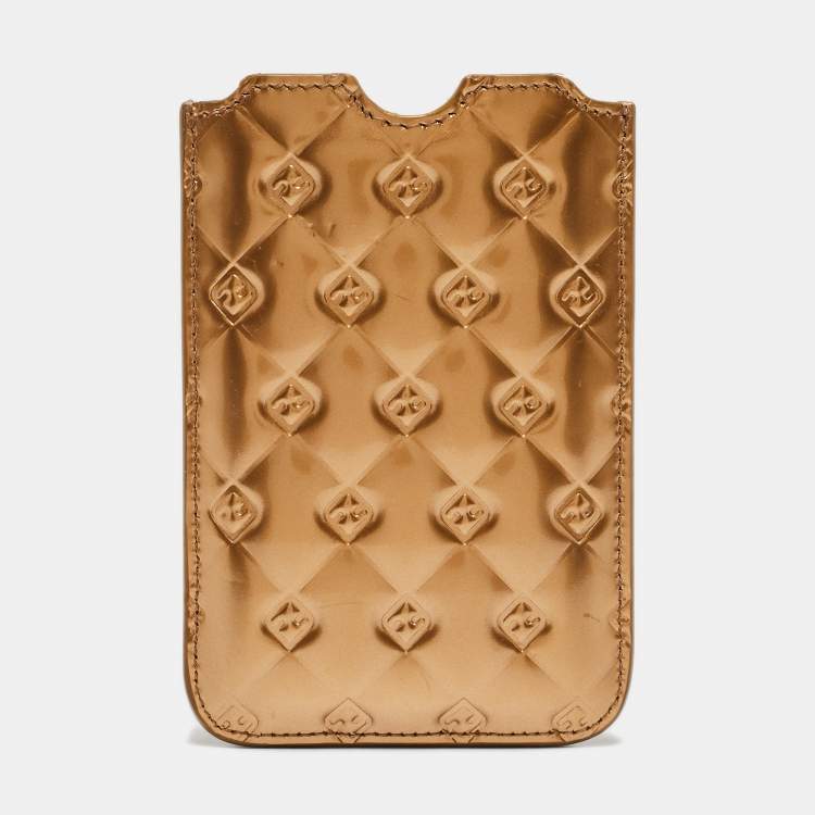 Pre Owned Fendi Gold Embossed Leather Fendilicious Phone Cover