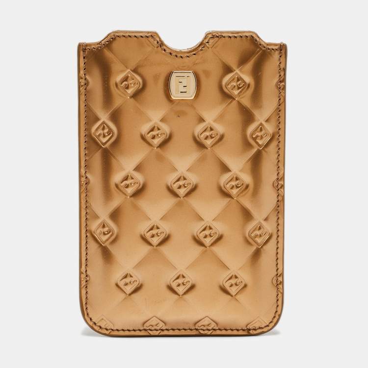 Pre Owned Fendi Gold Embossed Leather Fendilicious Phone Cover