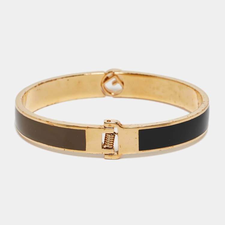 Pre Owned Fendi F is Fendi Bicolor Enamel Gold Tone Bracelet S