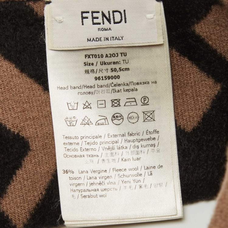 Pre Owned Fendi Brown Zucca Wool Blend Head Band One Size
