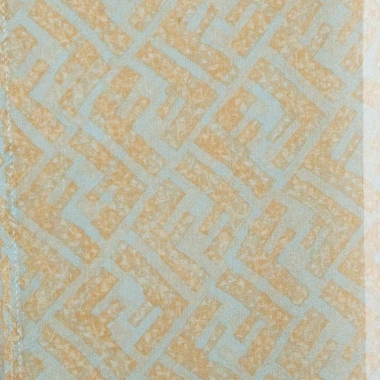 Pre Owned Fendi Light Blue Zucca Print Silk Chiffon Scarf