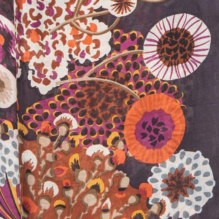 Pre Owned Fendi Purple Floral Print Silk Chiffon Scarf
