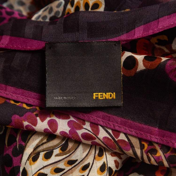 Pre Owned Fendi Purple Floral Print Silk Chiffon Scarf